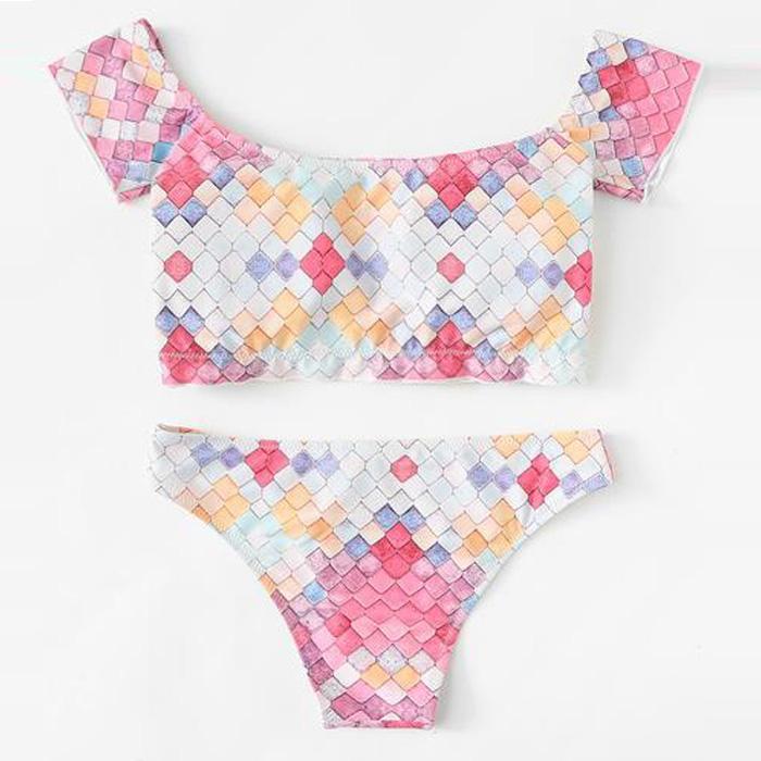 Bikini model nou, cu imprimeu solzi de pește colorat, din două piese