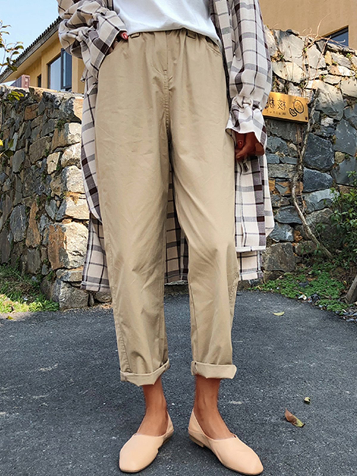 Plus Size Women Plain Casual Pants