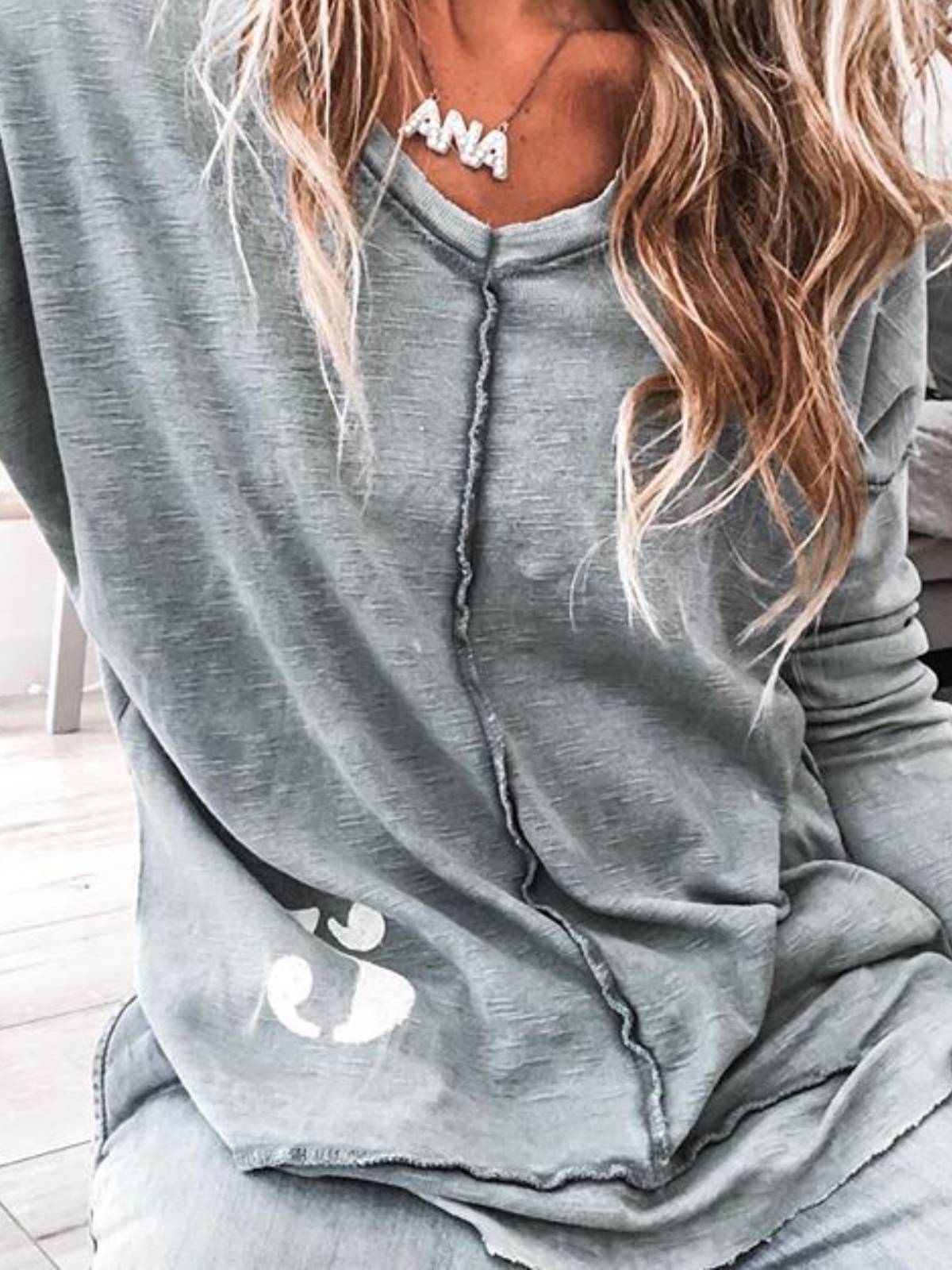 V Neck Long Sleeve Shirts & Tops