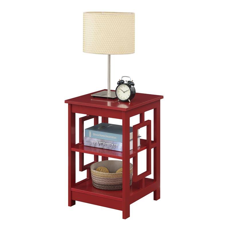 Pemberly Row End Table with Shelves in Cranberry Red Wood