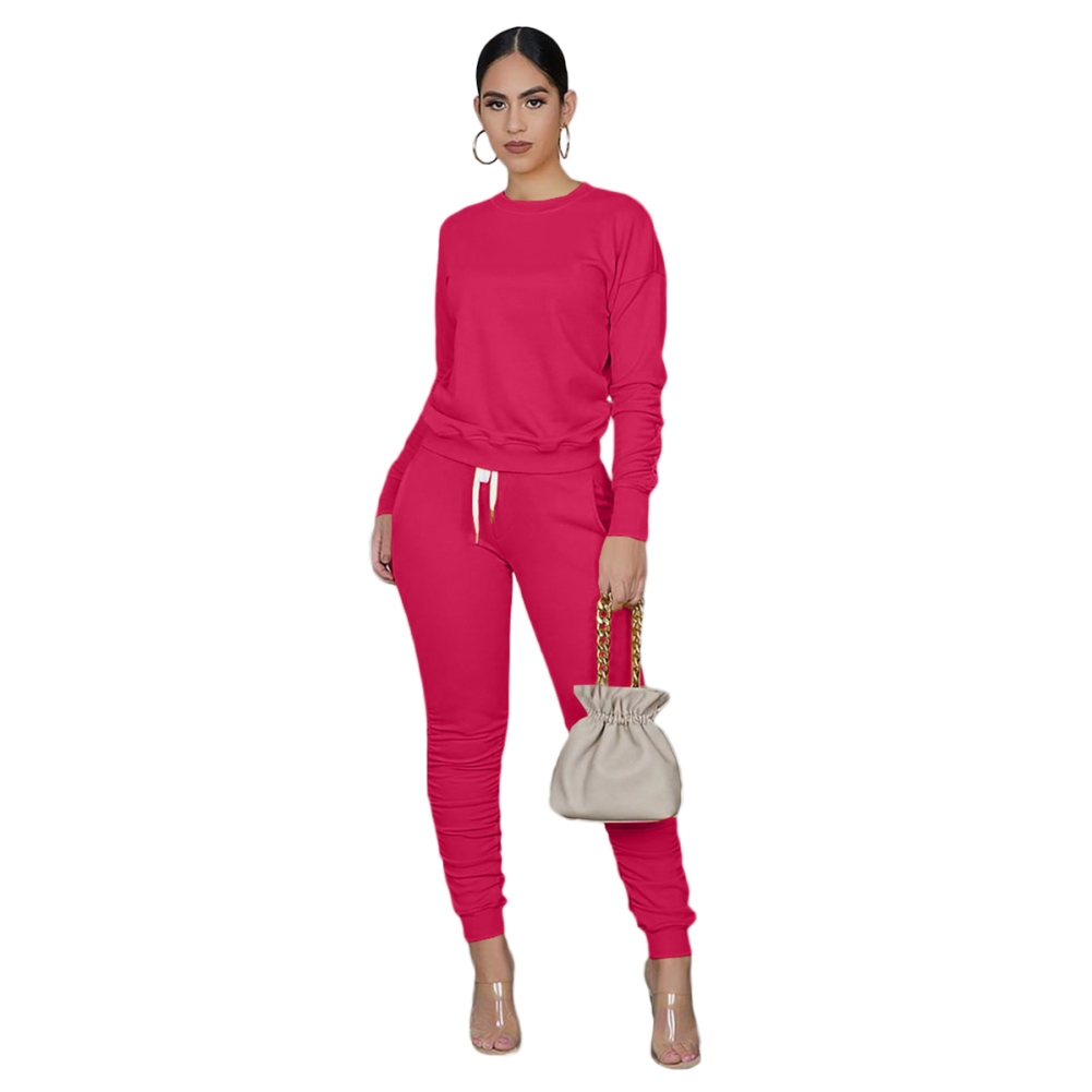 Casual Plain Two Piece Stacked Pants Set