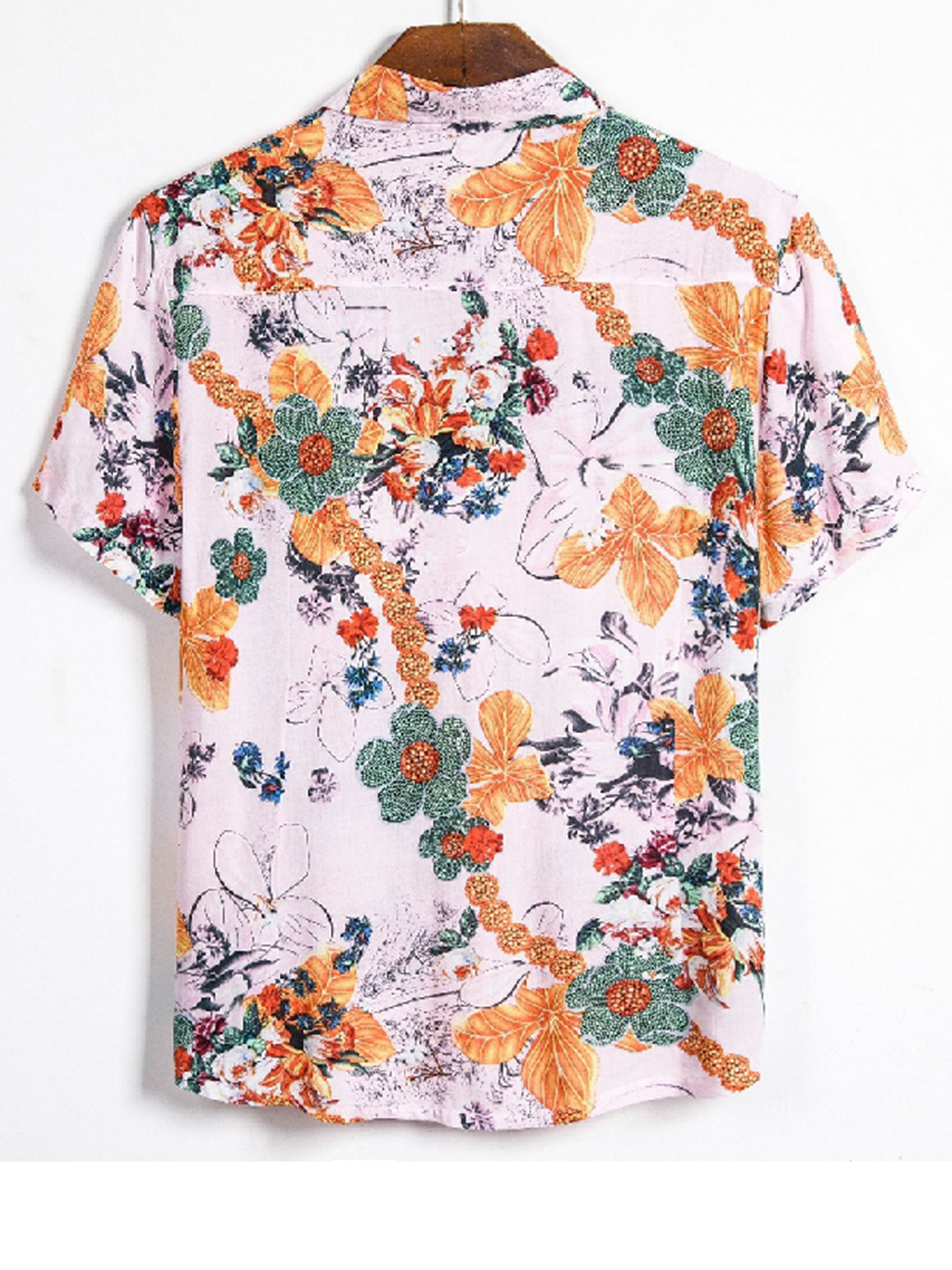 Men's Floral Print Button Short Sleeve Shirt
