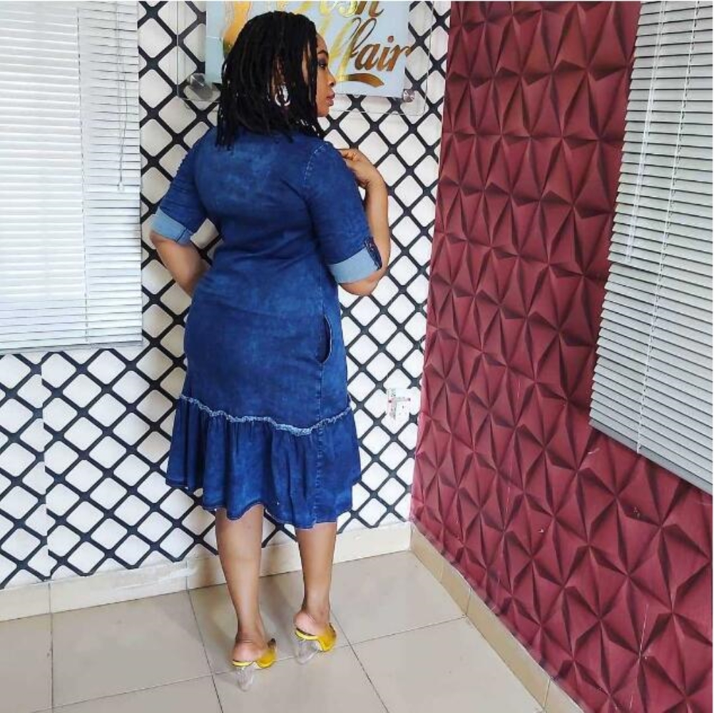 Plus Size African Blue Denim Dress