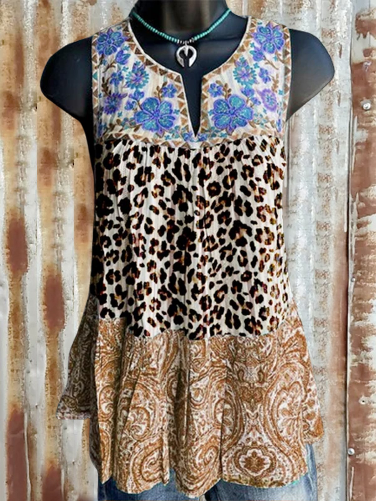 Casual Cold Shoulder Floral Paisley Leopard Tanks