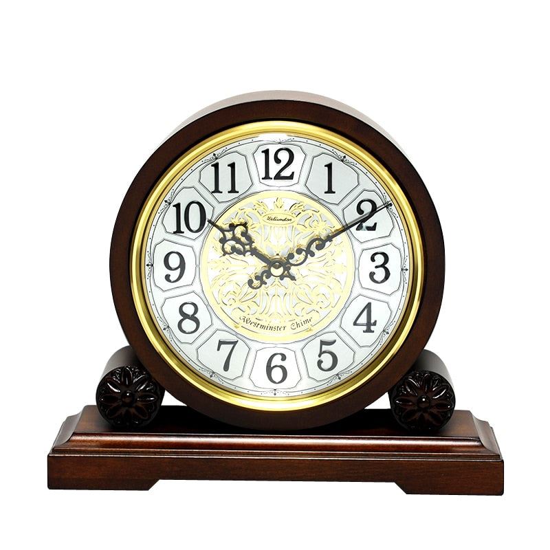 Weilingdun Music Hourly Chiming Europe Antique Wooden Mute Quartz Desktop Clock