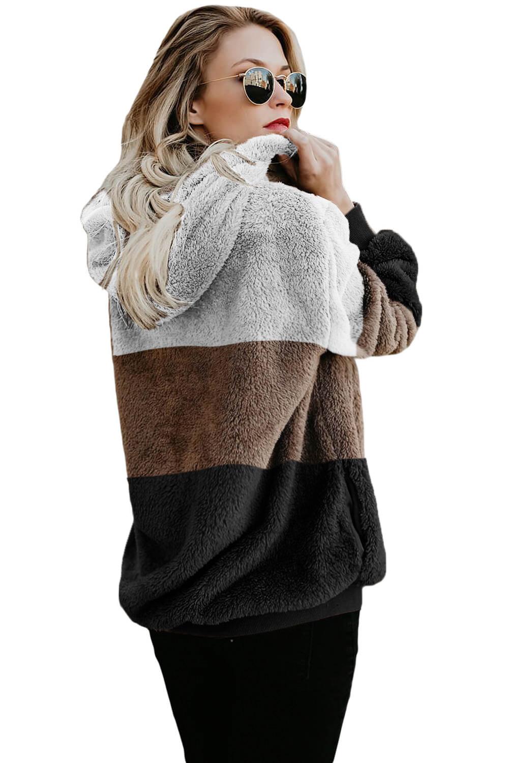 White Colorblock Soft Fluffy Hoodie