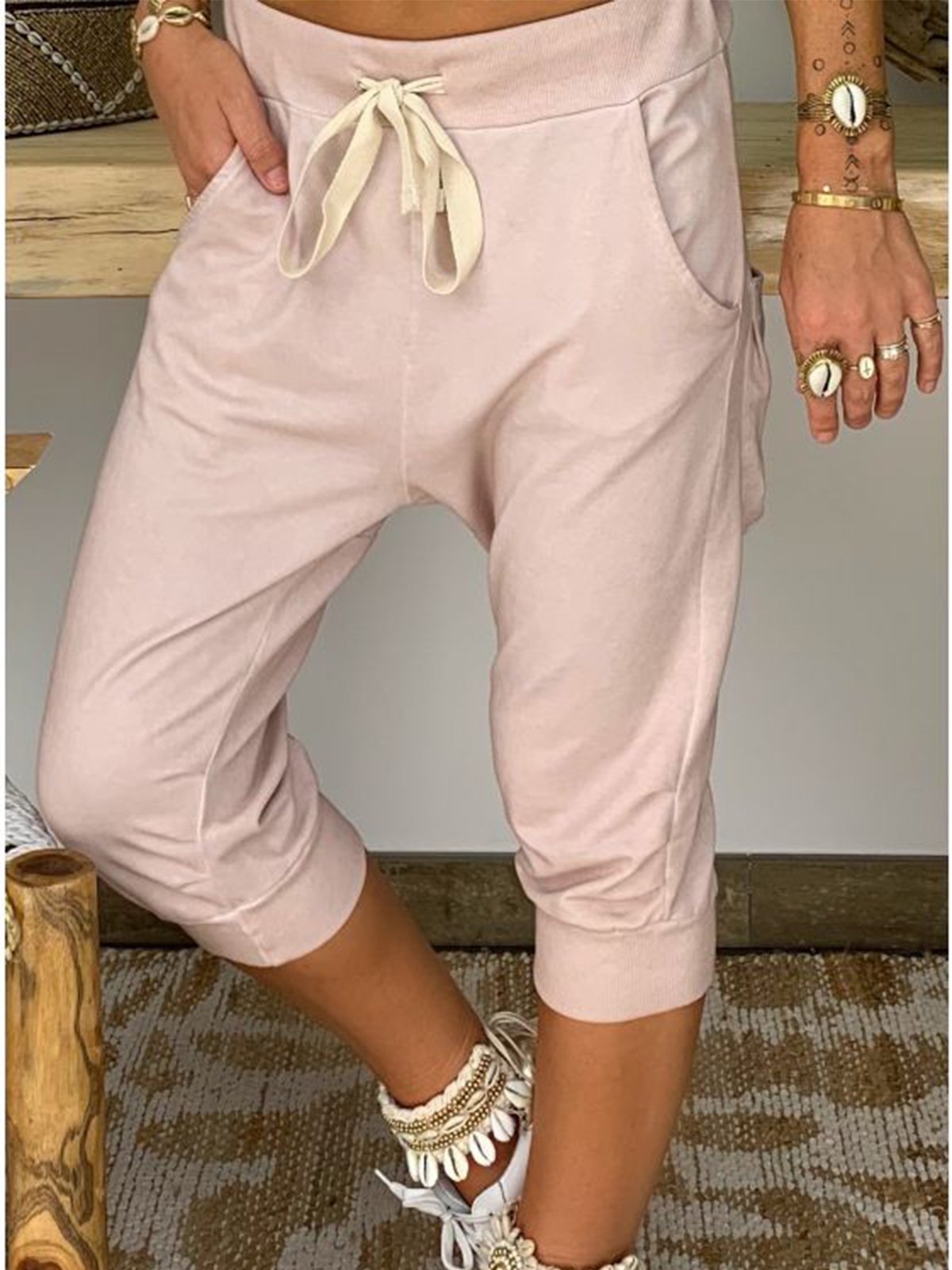 Casual Solid Pockets Pants