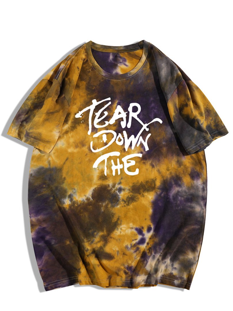 Men's Letter Print Tie Dye Loose T-Shirt