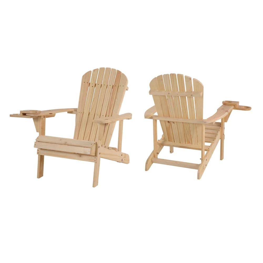 W Unlimited Earth Patio Adirondack Chair with Cup Holder in Natural (Set of 2)