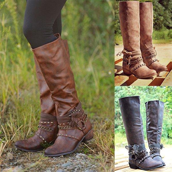 Women Vintage Booties Casual Zipper Plus Size Shoes