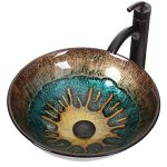 Tempered Glass Bathroom Vessel Sink & Oil Rubbed Bronze Faucet Combo