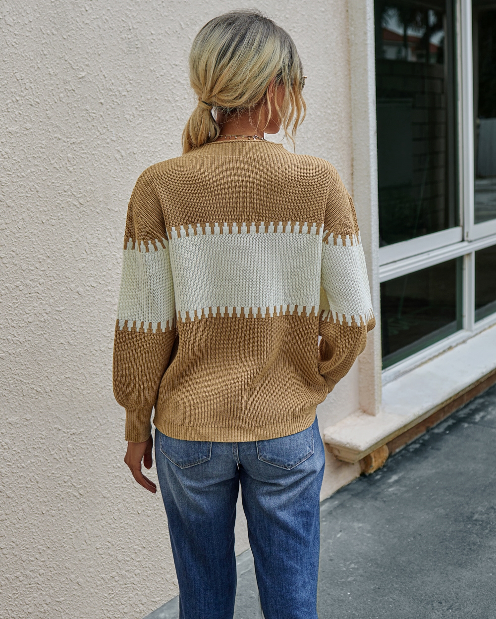 Autumn Contrast Regular Pullover Sweater