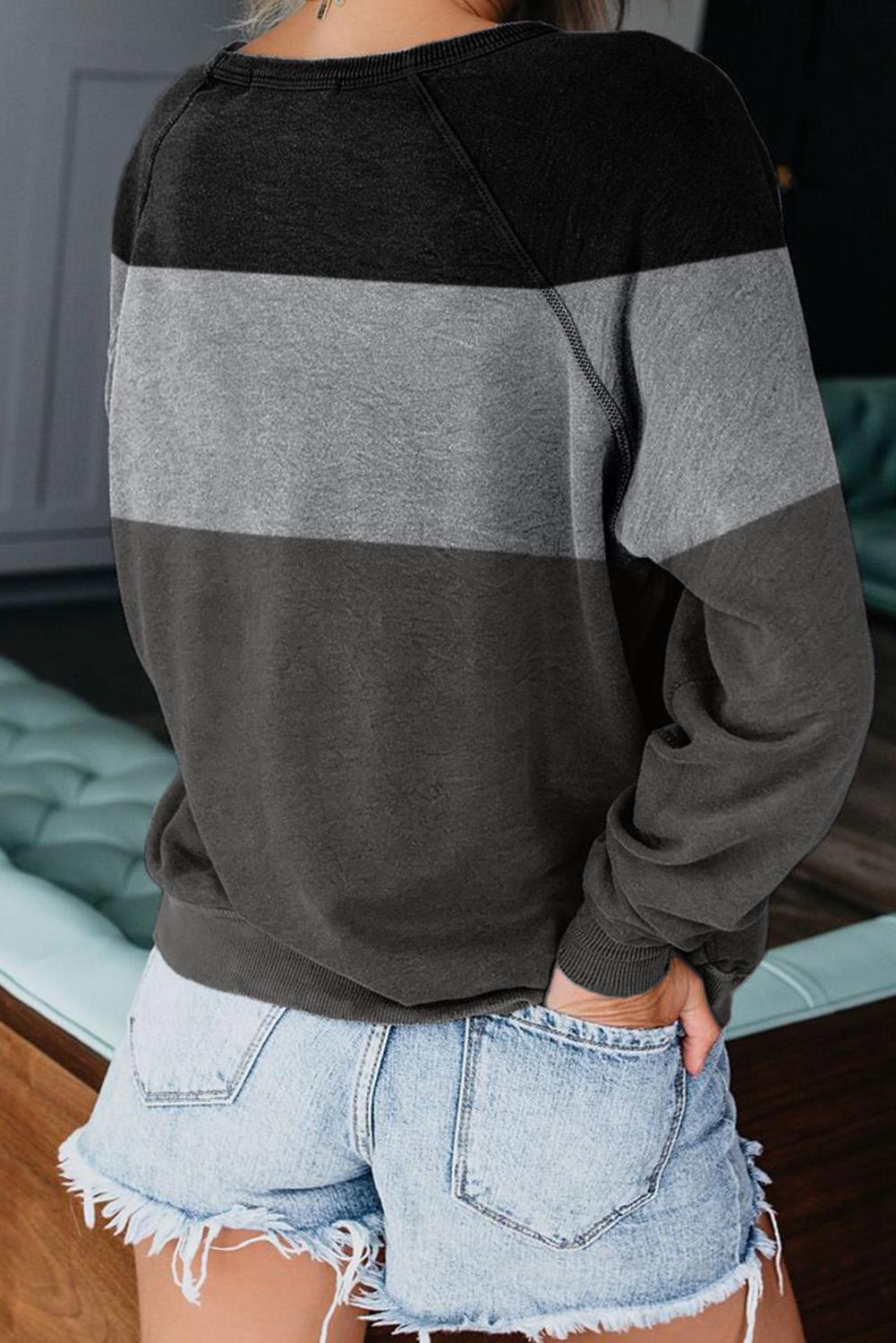 Gray Raglan Sleeve Color Block Pullover Sweatshirt