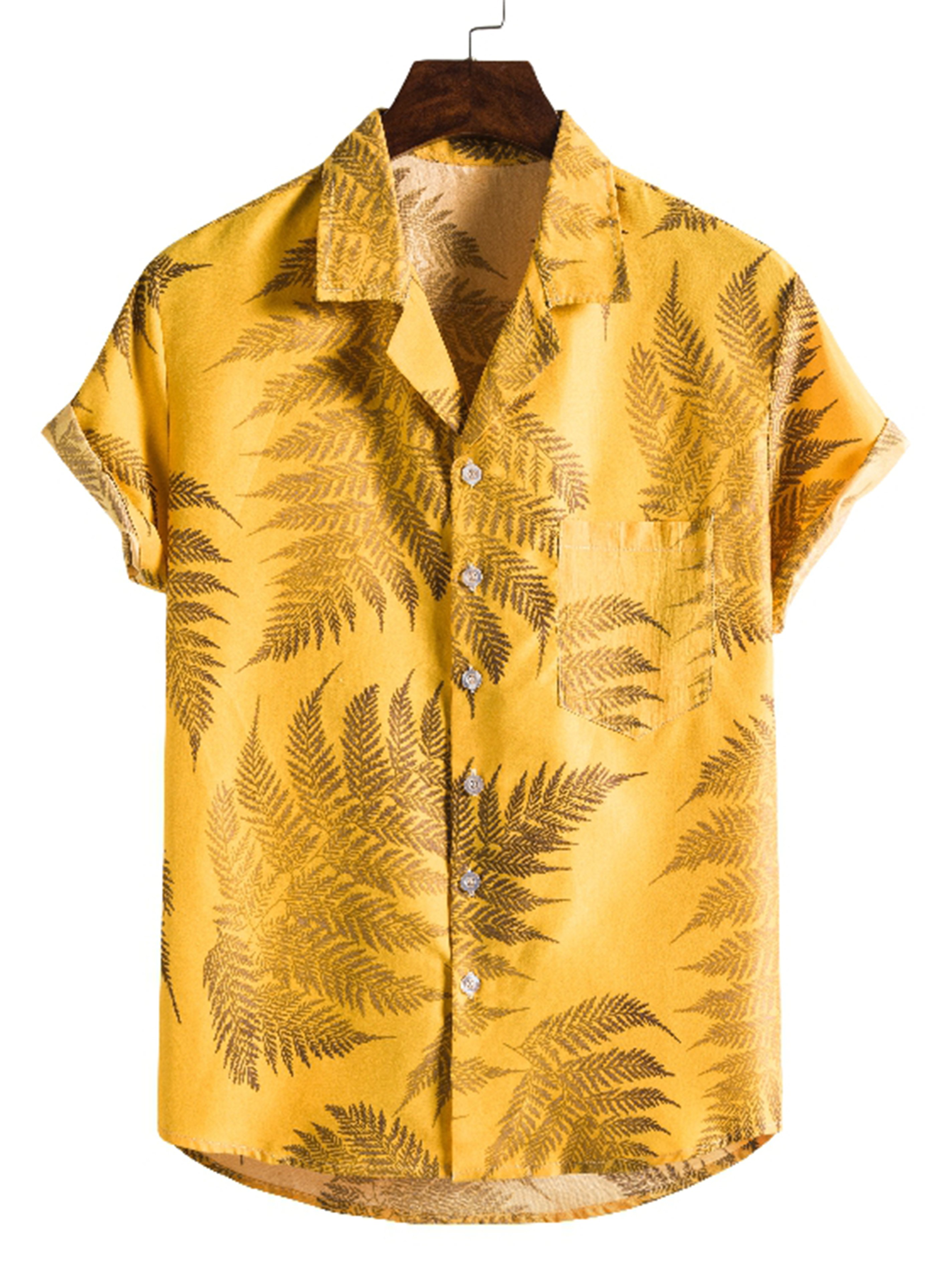 Plant Printing Cotton V Neck Short Sleeve Shirts