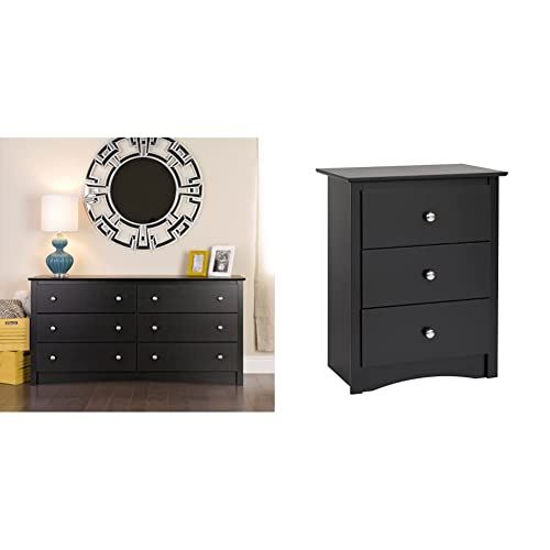 PREPAC Sonoma 6 Drawer Dresser & Sonoma Nightstand with 3-Drawer
