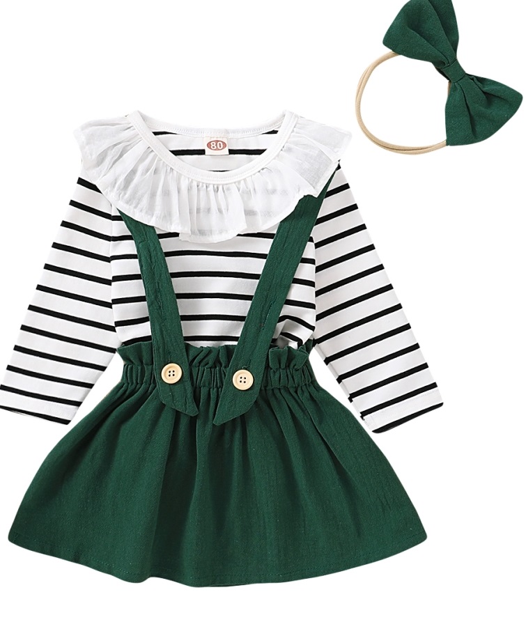 Kids Girl Print Long Sleeve Shirt and Bib Skirts