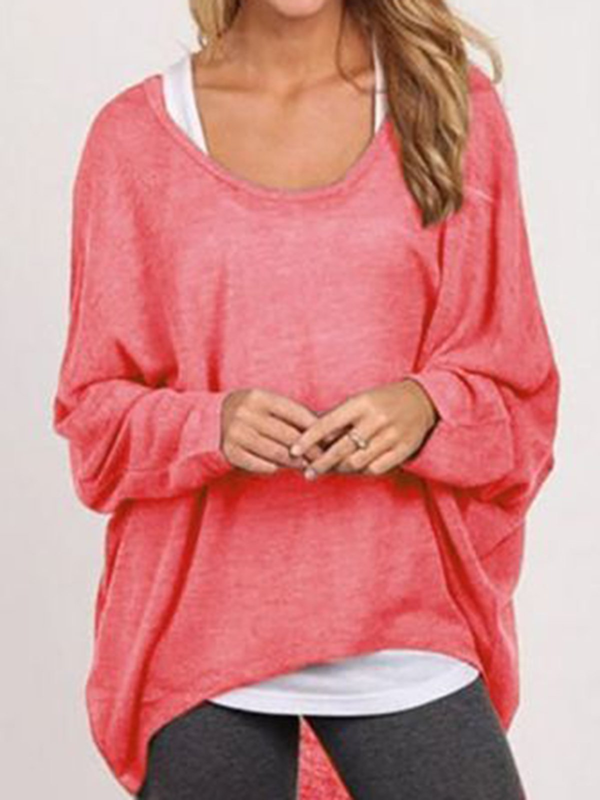 Crew Neck Polyester Asymmetric Casual T-Shirt