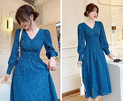 女士 可爱 优雅 V领 修身 长袖 长款 优雅 连衣裙 YM166