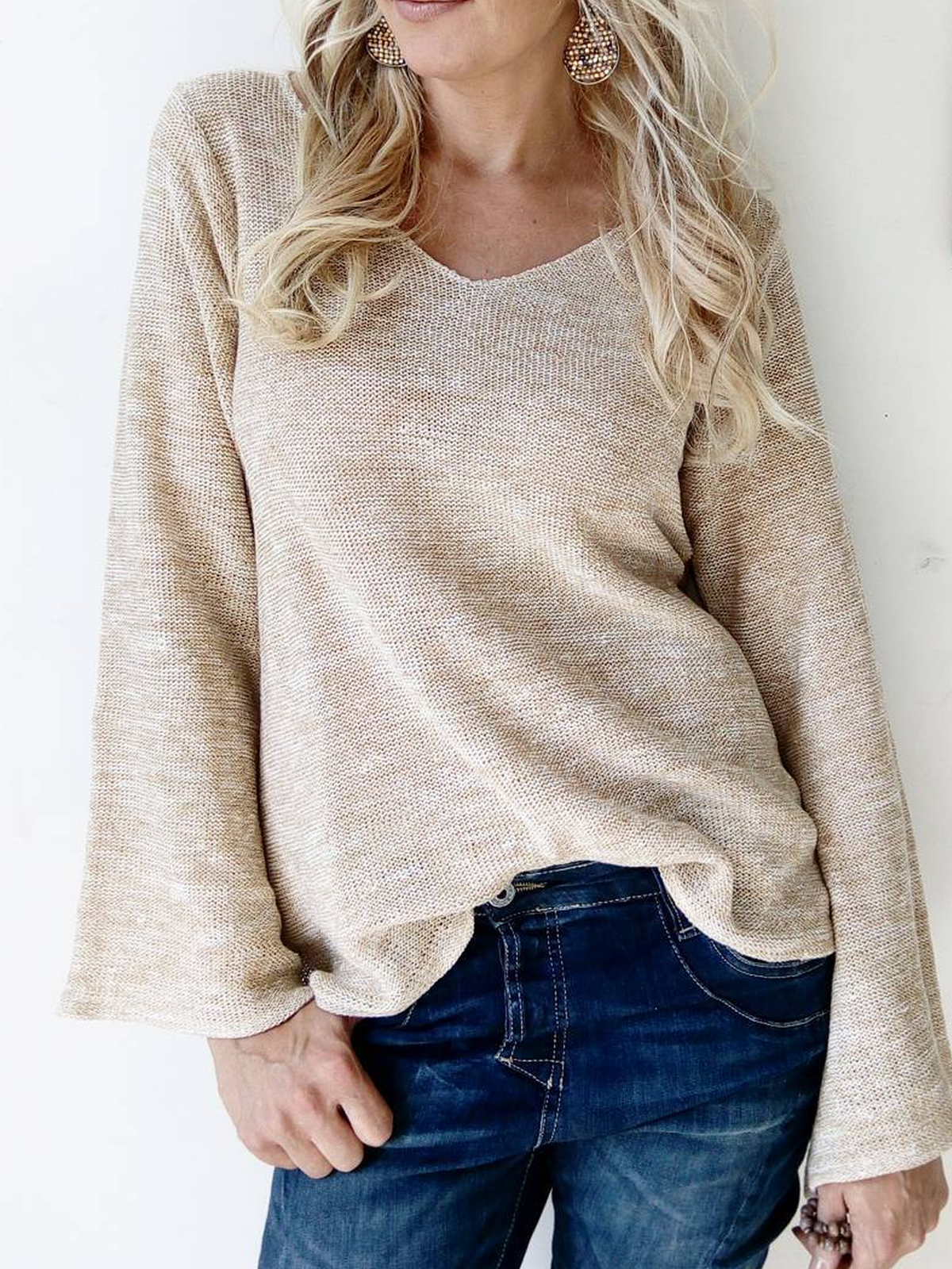 Long Sleeve Solid Cotton-Blend Shirts & Tops