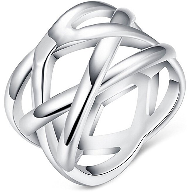 BOHG Jewelry Womens 925 Sterling Silver Plated Fashion Double X Criss Cross Eternity Ring Wedding Band