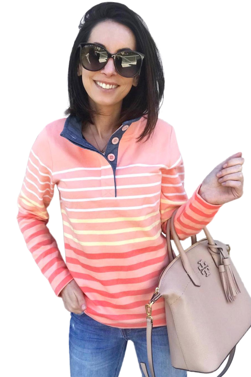 Orange Ombre Striped Denim Collar Shirt