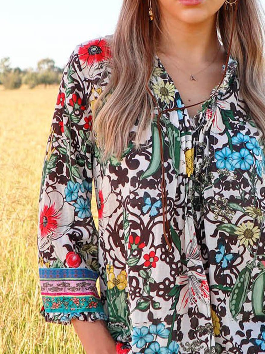 Holiday Floral V Neck Shirts & Tops