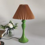 Bedside Lamps Japan Style Green Table Lamps with White Brown Pleated Fabric Shade