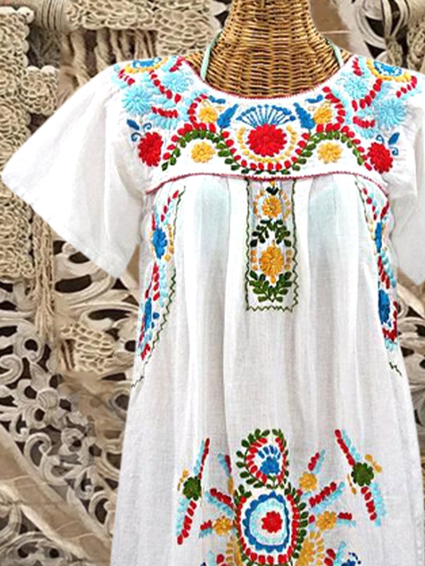 Floral Short Sleeve Cotton-Blend Dresses