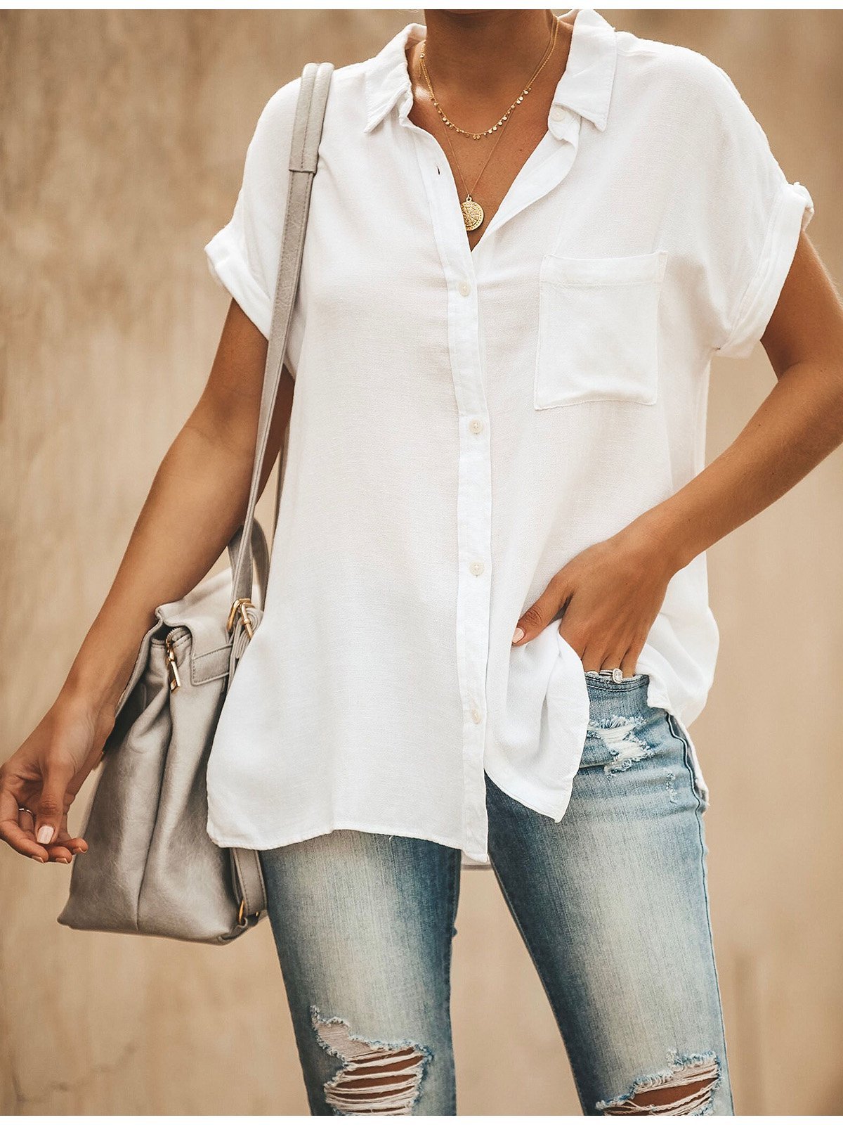 V Neck Short Sleeve Casual Tops