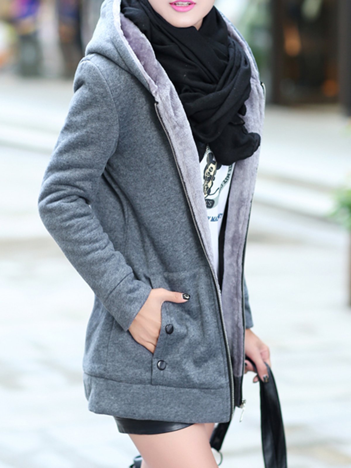 Spandex H-line Buttoned Casual Plus Size Coat