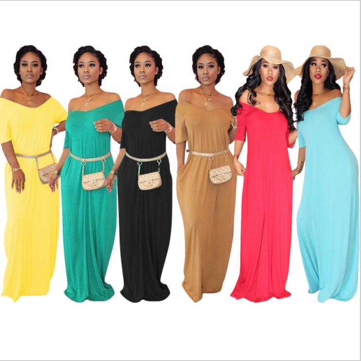Cross-border source of new European and American women's casual and beautiful short-sleeved long skirt TS1015