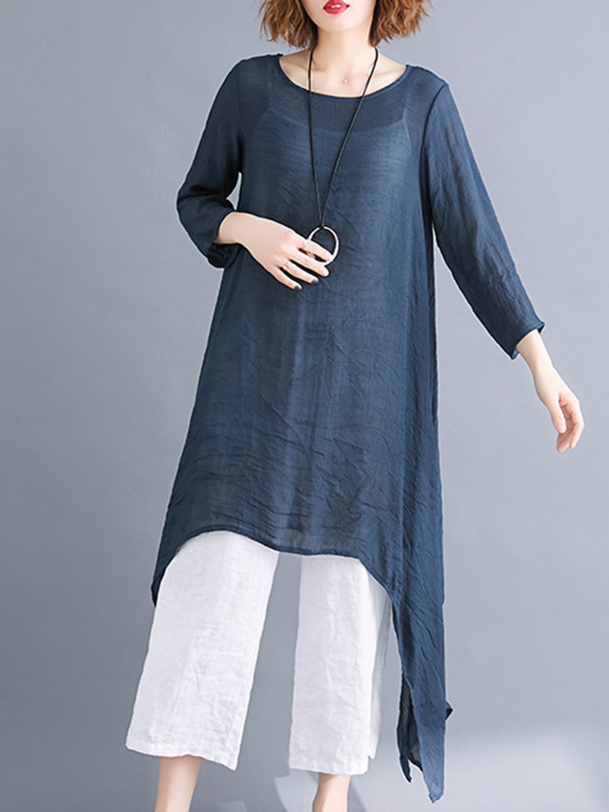 Solid 3/4 Sleeve Maxi Dress