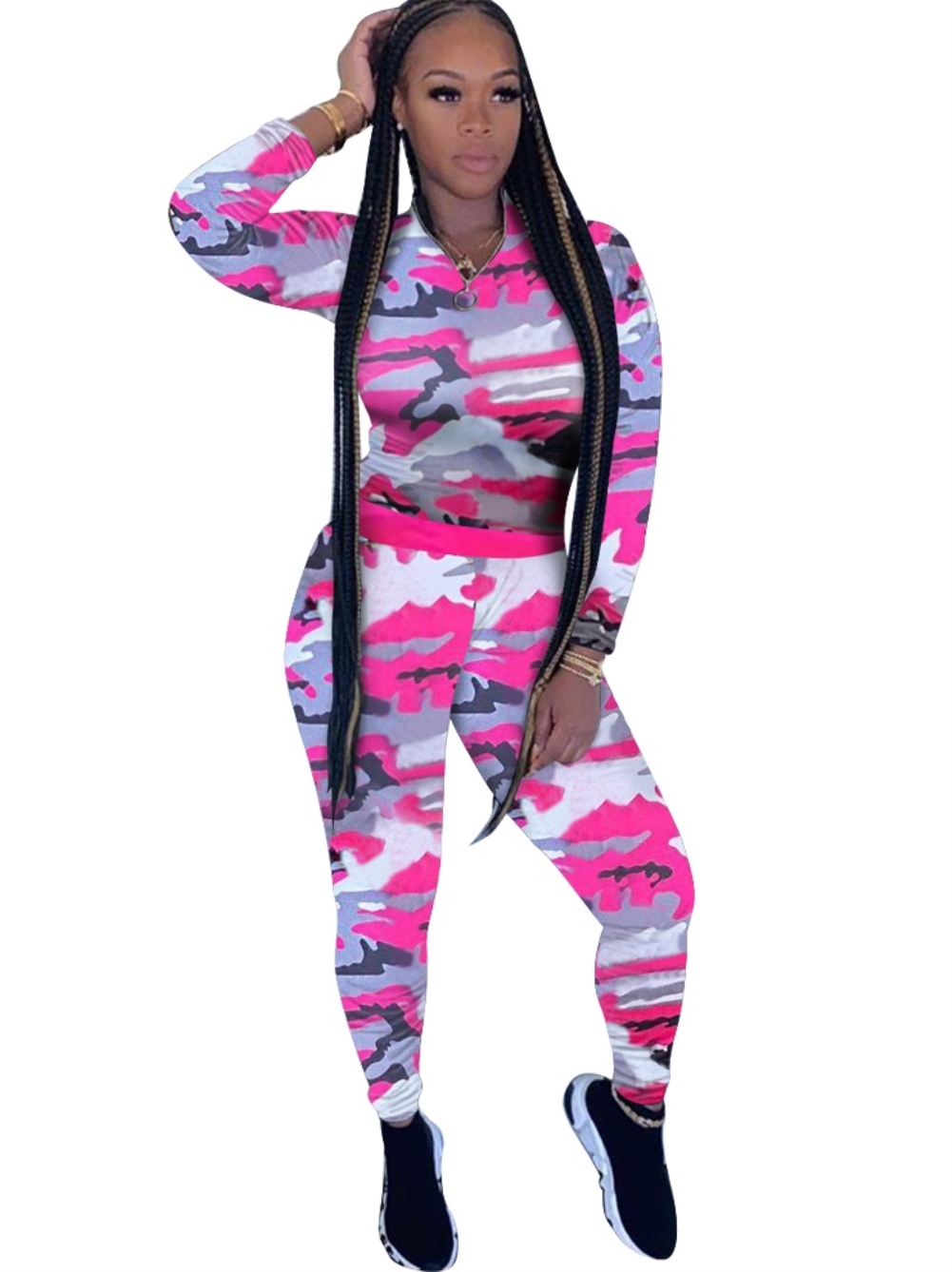 Camou Print Two Piece Matching Pants Set