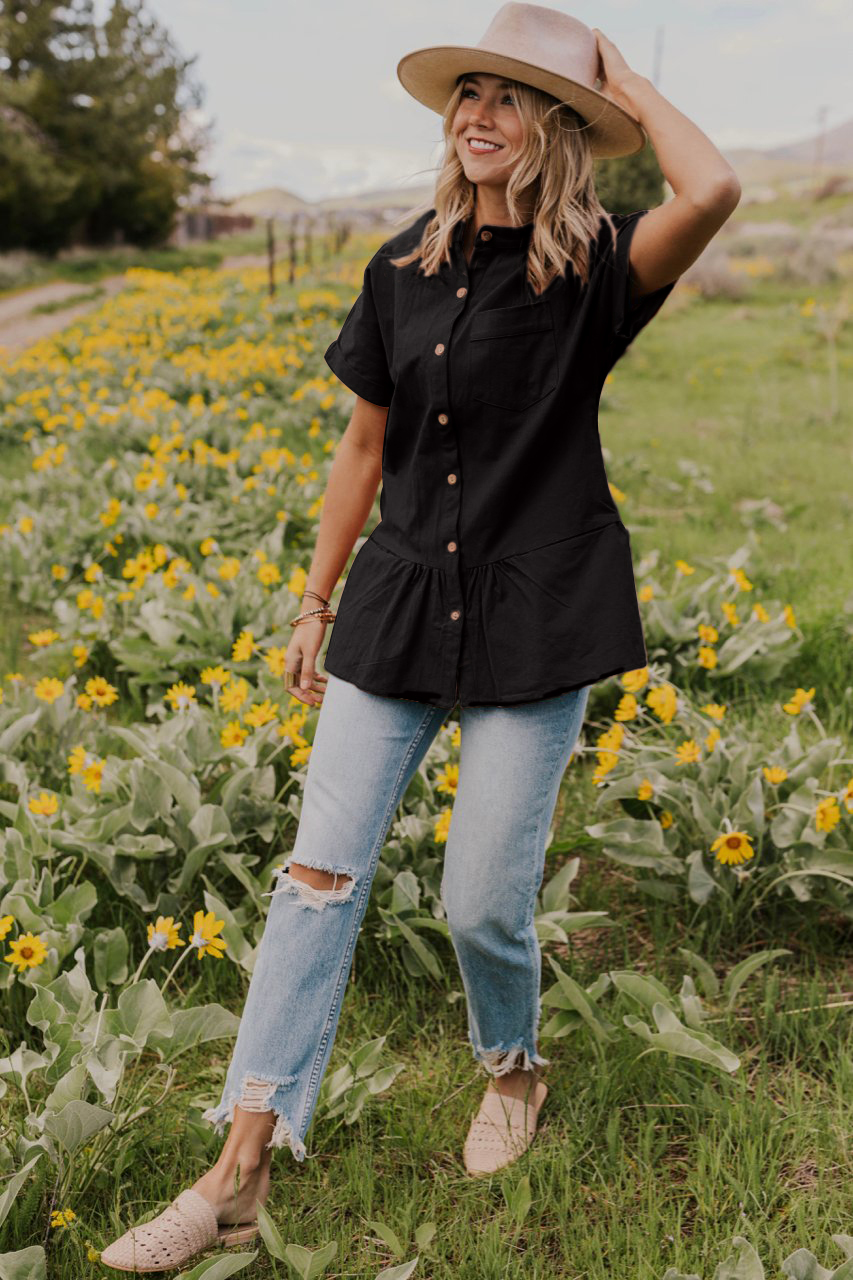 Fit-and-Flare Pocket Blouse