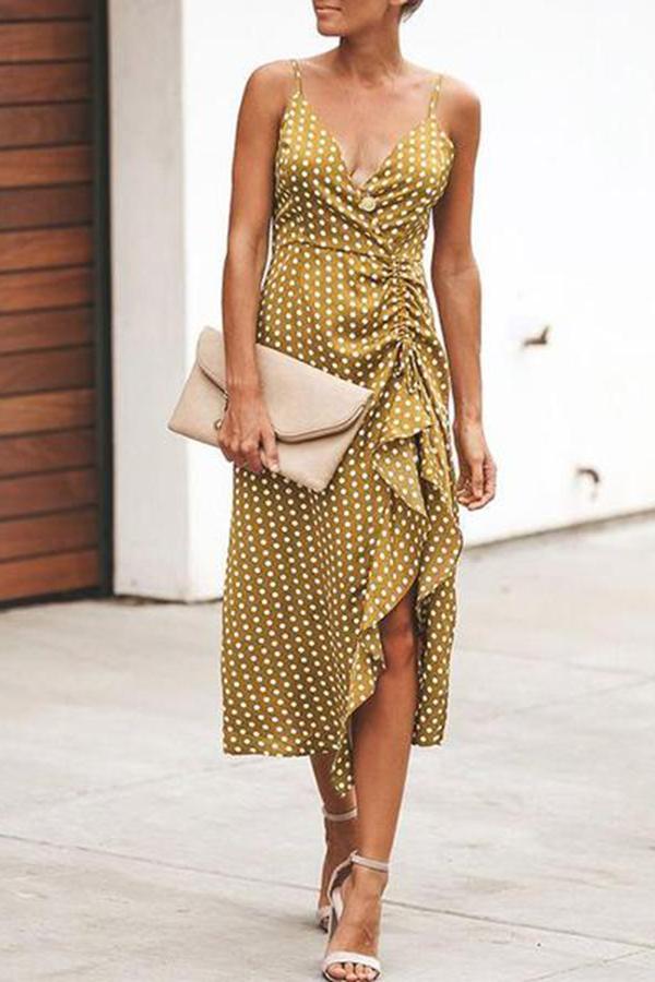 Sexy V Neck Polka Dot Sling Slit Bodycon Dresses
