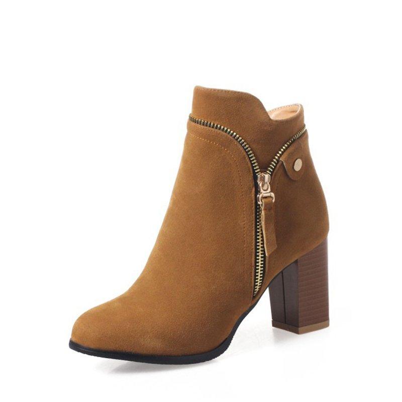 Large Size Ankle Suede Chunky Heel Daily Women Zipper Boots