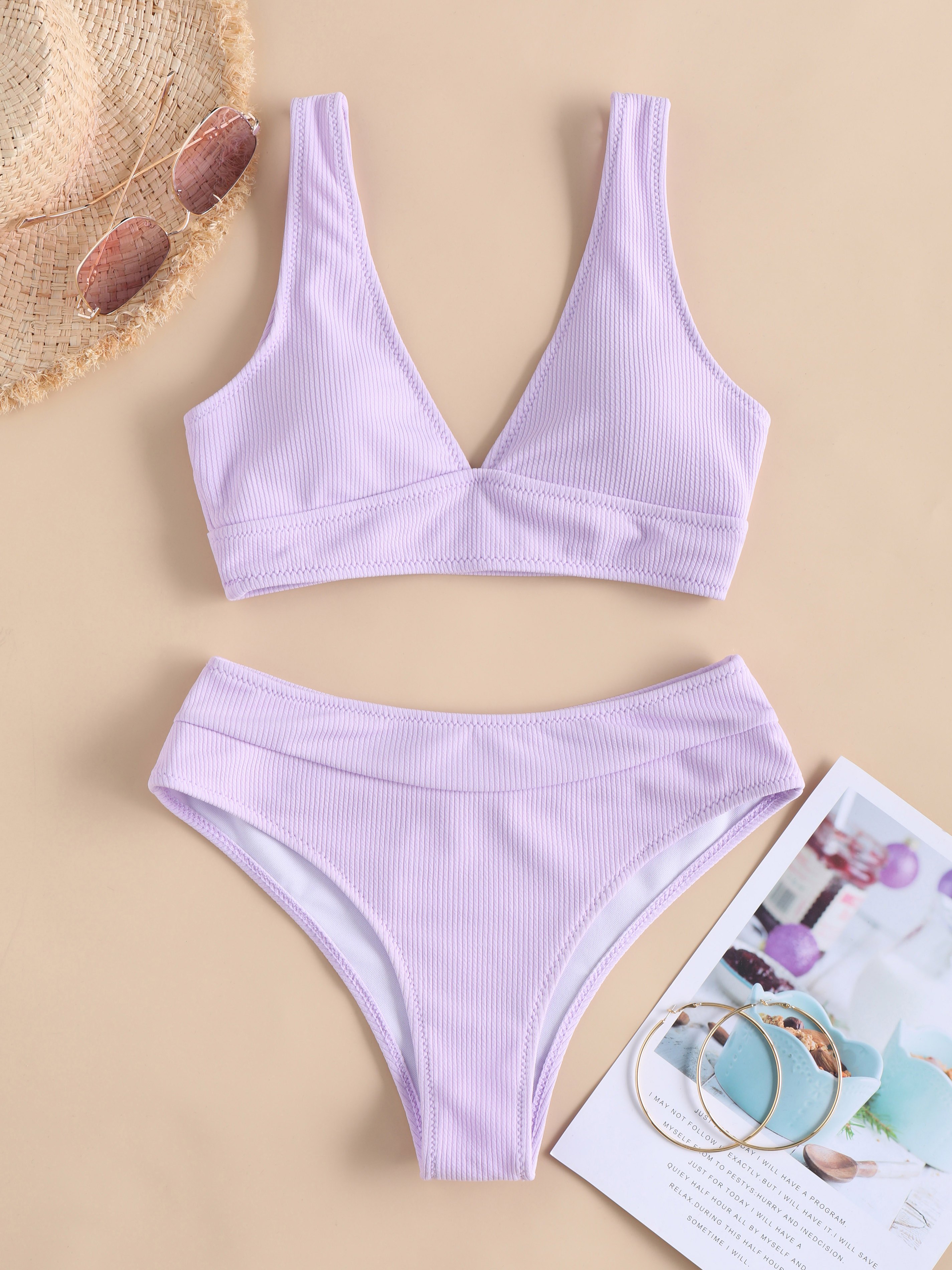 Ribbed Solid High Waisted Bikini