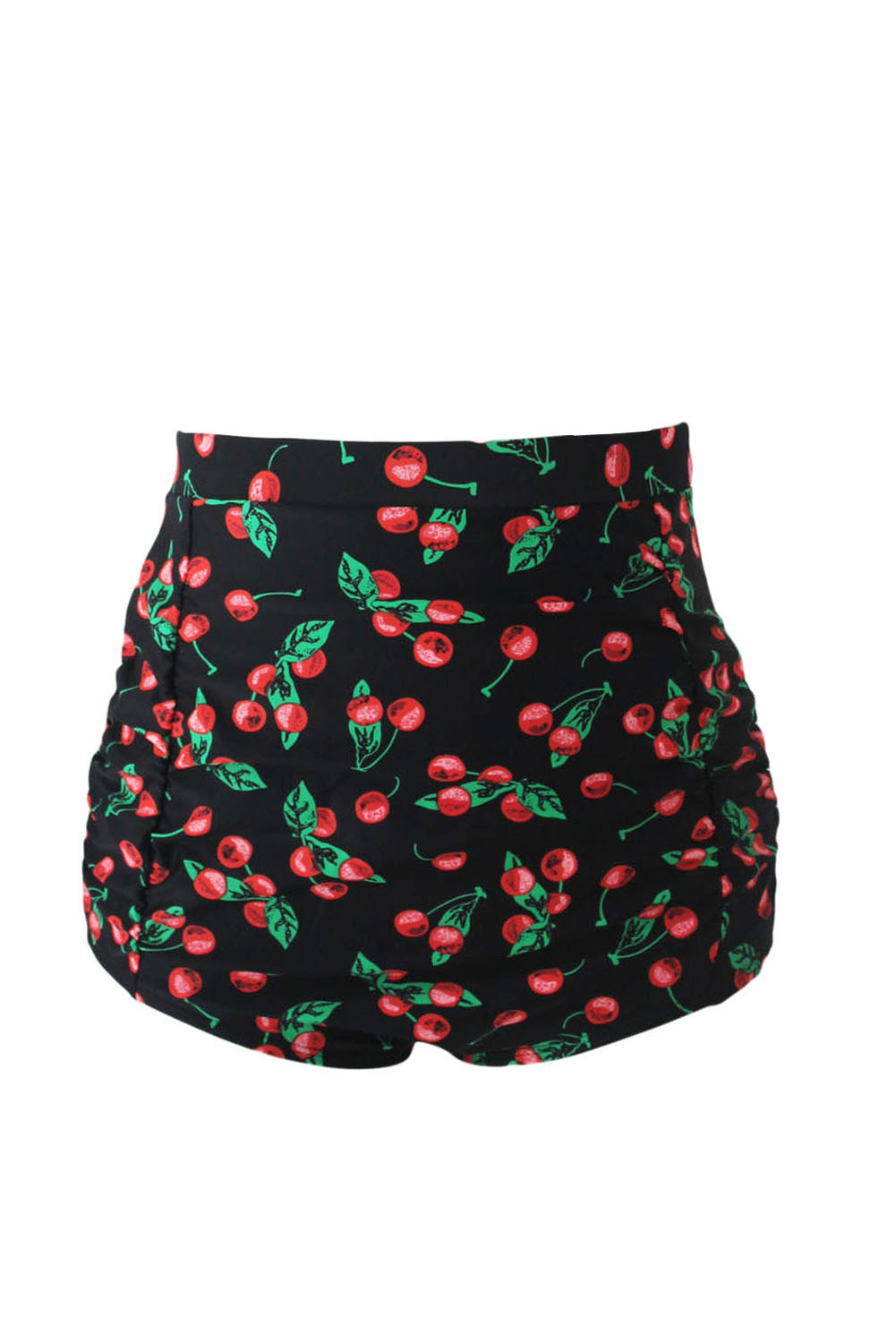 Cherry Print Black Retro High Waist Swim Bottom