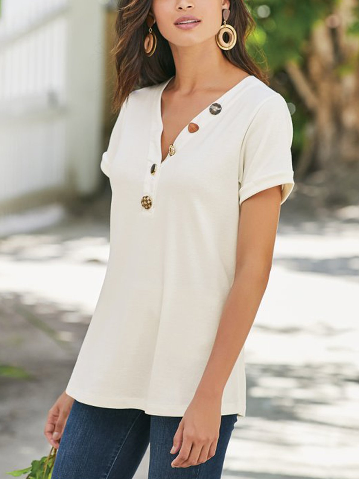Short Sleeve Cotton V Neck Shirts & Tops