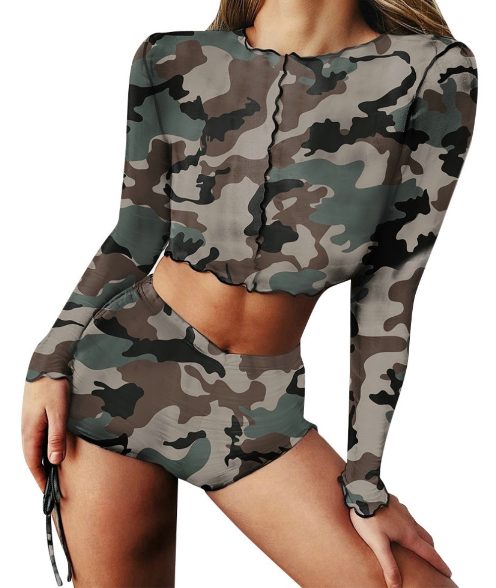 Sexy Camou Two Piece Crop Top and Shorts Set