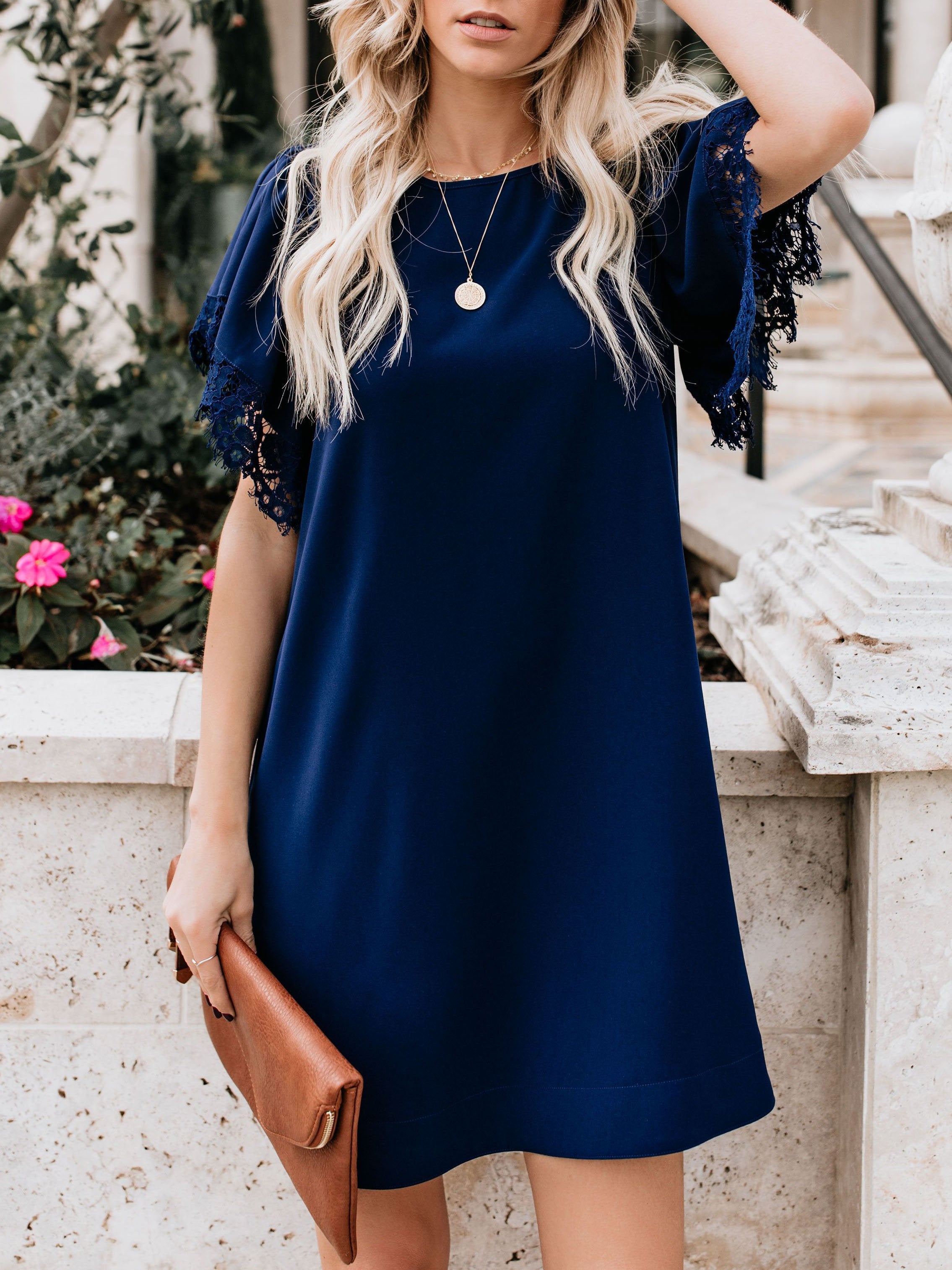 Chiffon Lace Short Sleeve Casual Dresses