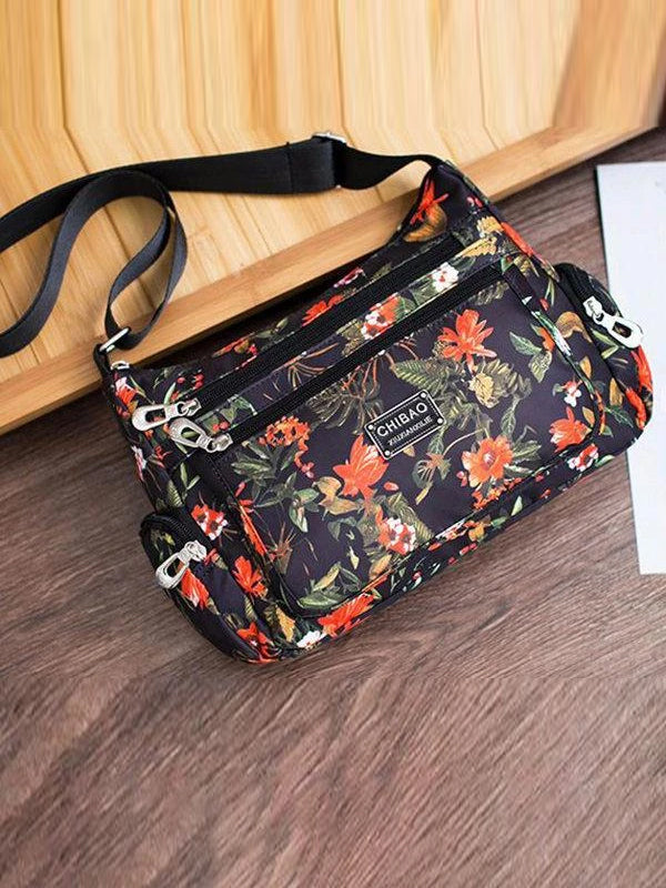 Women Waterproof Crossbody Bag Flower Nylon Shoulder Bag