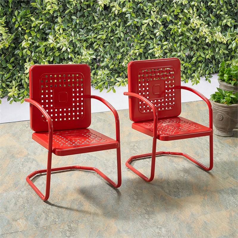 Crosley Bates Metal Patio Chair in Red (Set of 2) - CO1025-RE