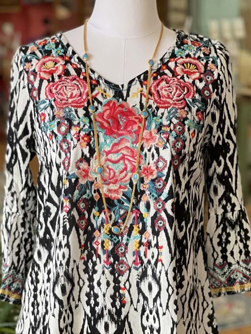 Printed Short Sleeve Floral Boho Shirts & Tops