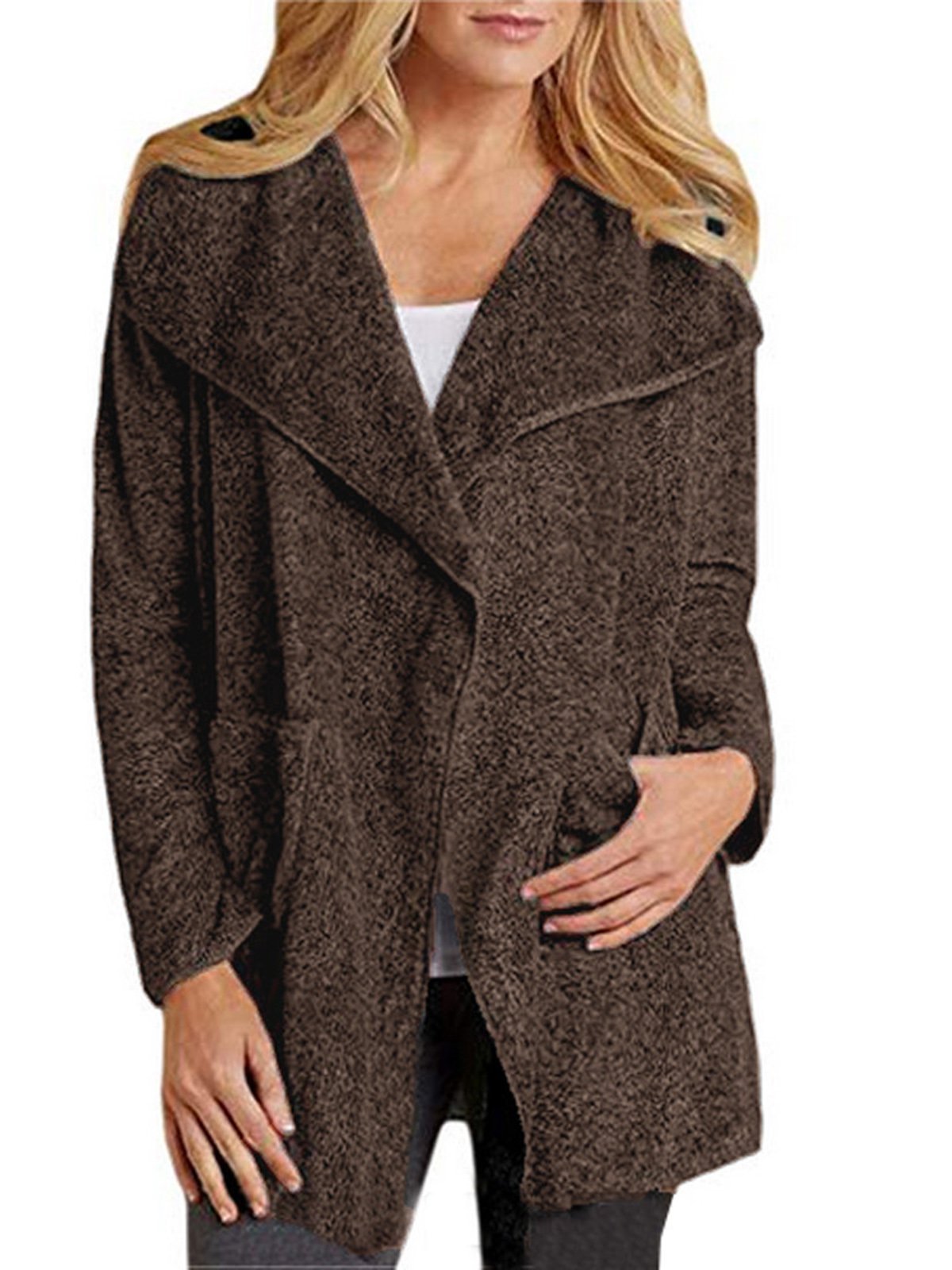 Asymmetrical Solid Casual Pocket Coat