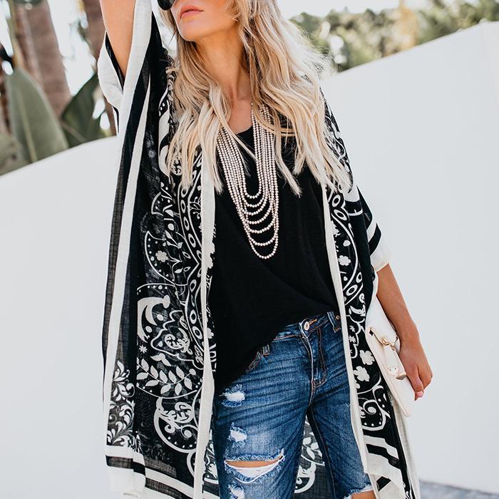 Printed Loose Casual Long Blouse Coat Cardigan
