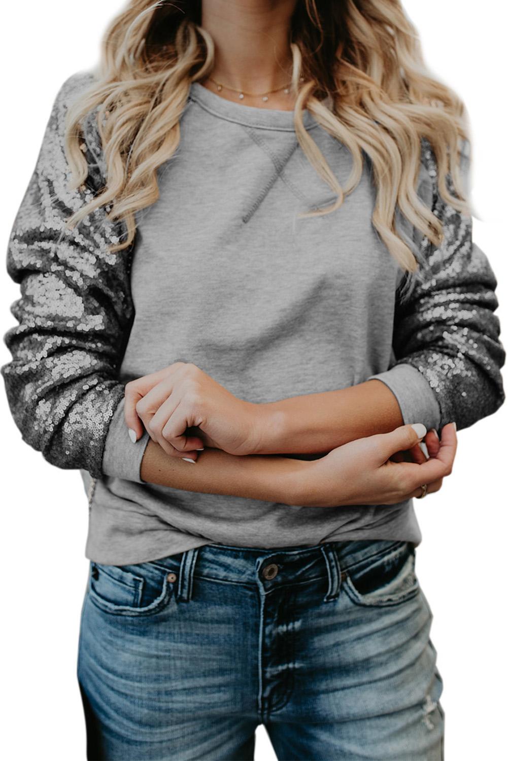 Gray Gotta Have It Sequin Knit Top