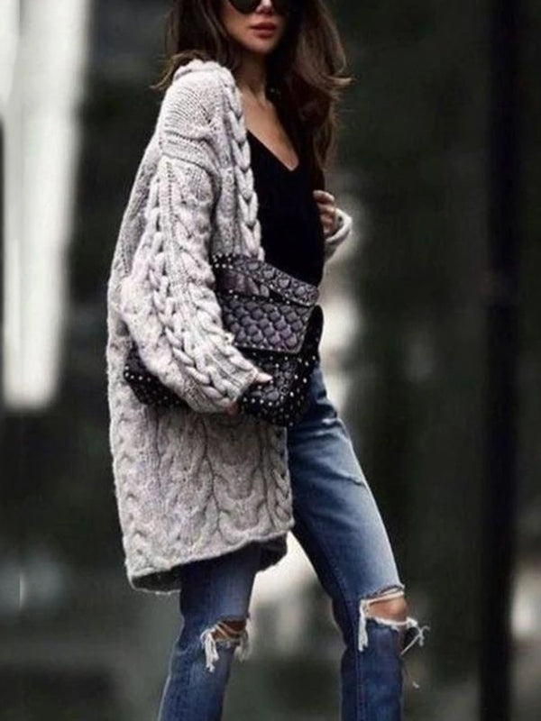 Casual Solid Color Twist Sweater Cardigan
