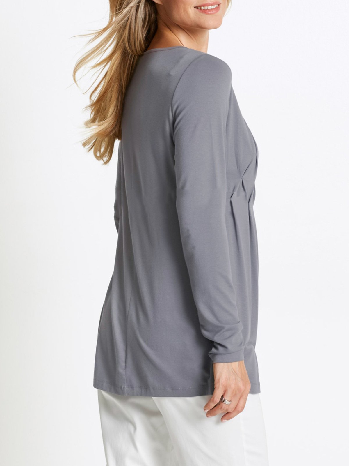 3/4 Sleeve Casual Crew Neck Folds Solid Blouse