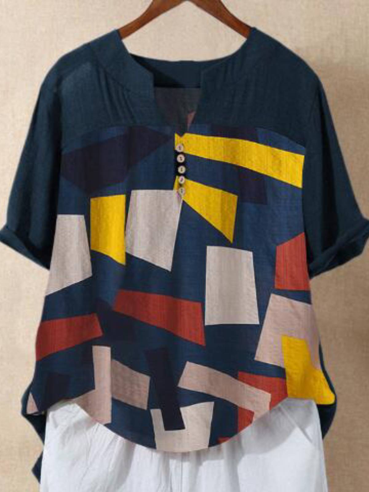 Casual Short Sleeve Cotton-Blend Shirts & Tops